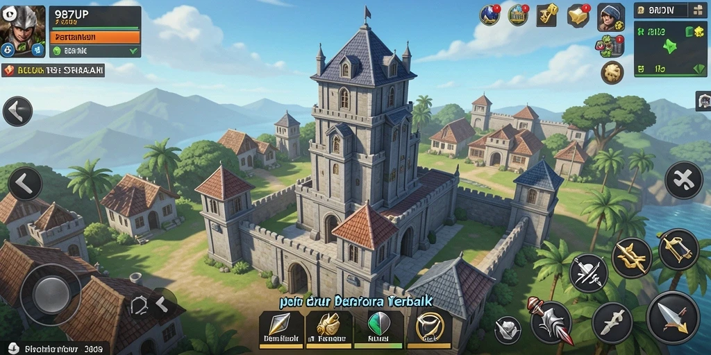 Tampilan gameplay menara pertahanan yang intens dan strategis di 987UP.