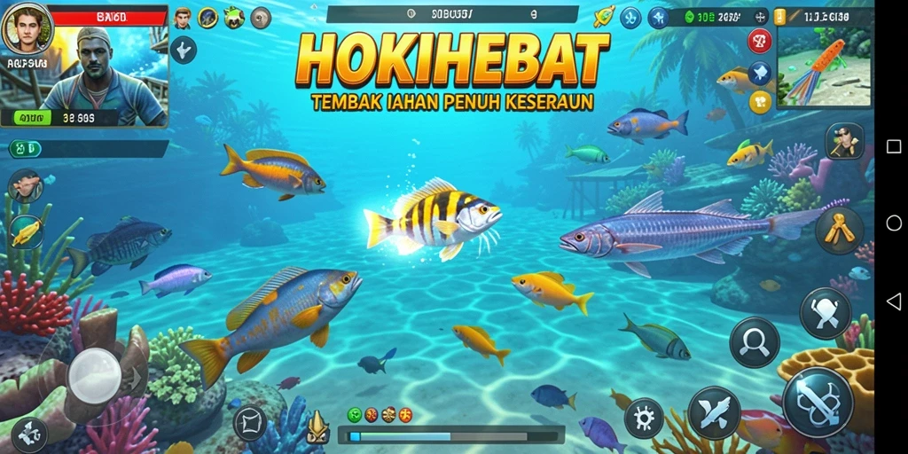 Tangkapan layar gameplay HOKIHEBAT dengan aksi tembak ikan yang seru.