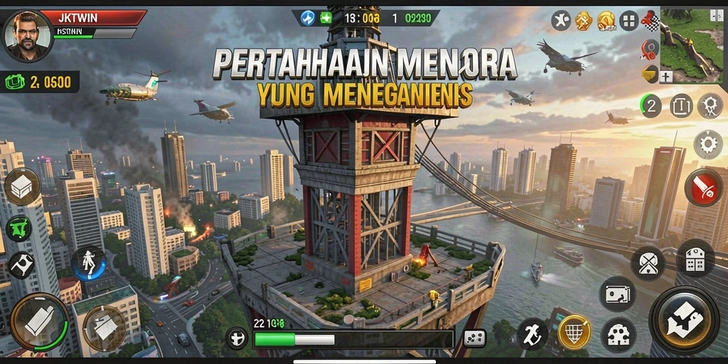 Gameplay seru JKTWIN dalam Tower Defense dengan menara dan musuh beragam.