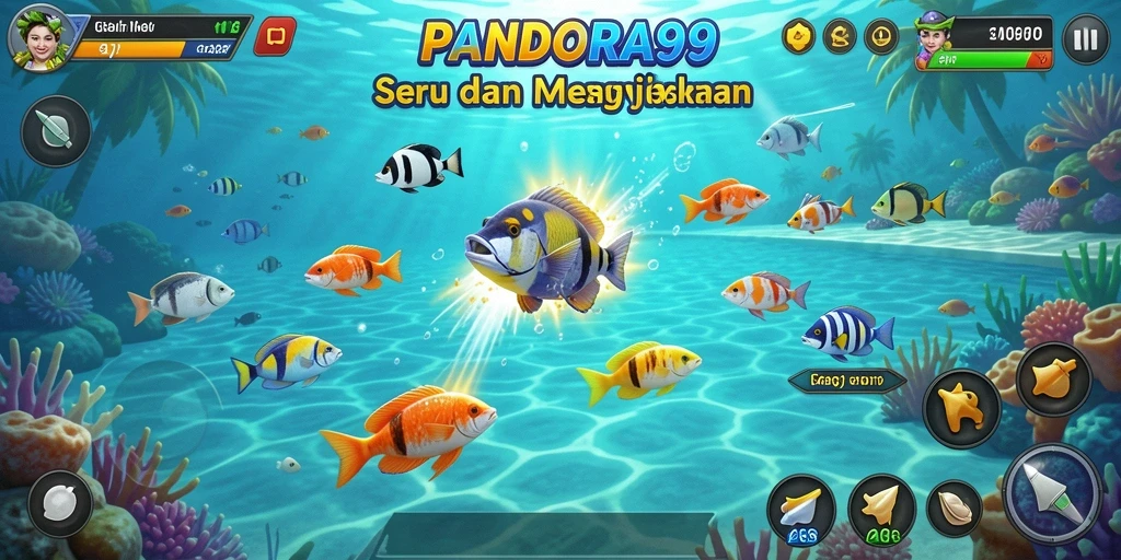 Tampilan gameplay PANDORA99 dengan aksi menembak ikan yang seru.