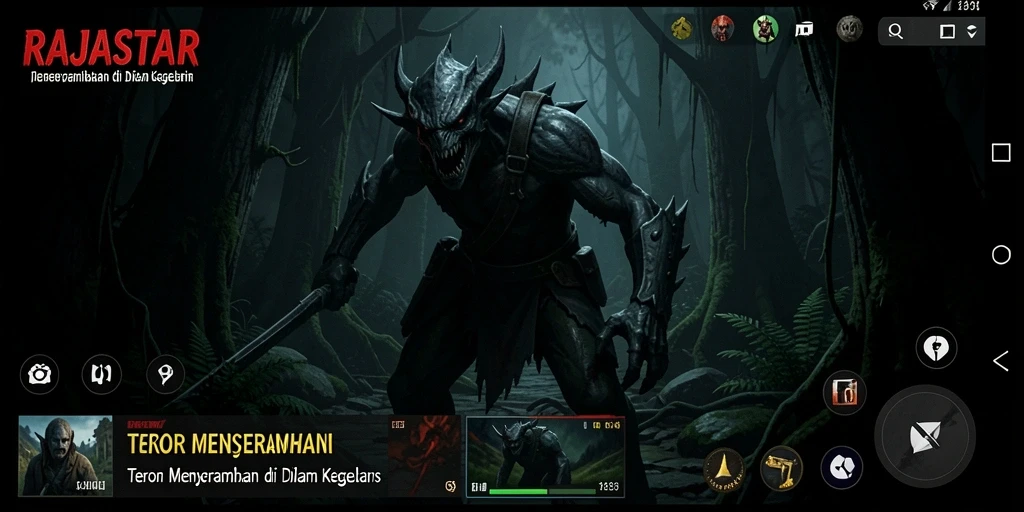 Screenshot gameplay yang menakutkan di dunia kegelapan RAJASTAR.