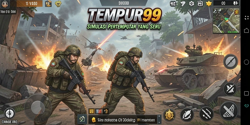 Screenshot gameplay TEMPUR99 menampilkan aksi pertempuran yang mendebarkan.