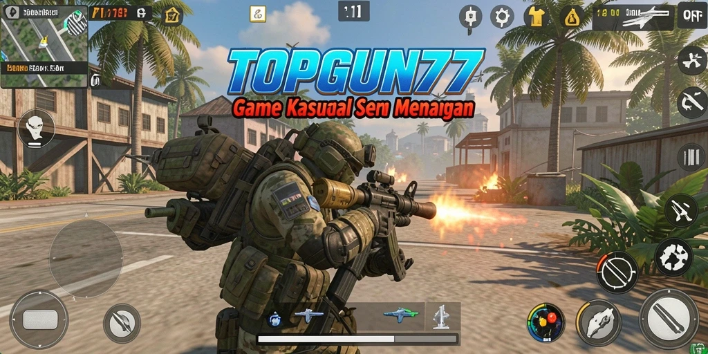 Screenshot menunjukkan gameplay seru dan penuh warna dari TOPGUN77.